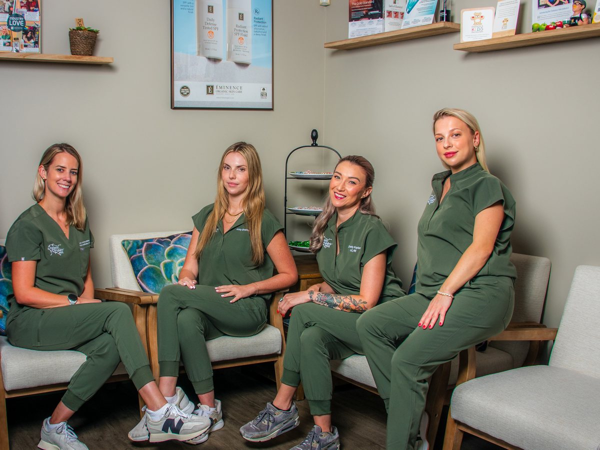 Organic Skin and Body team members in the lounge at the Bradenton med spa